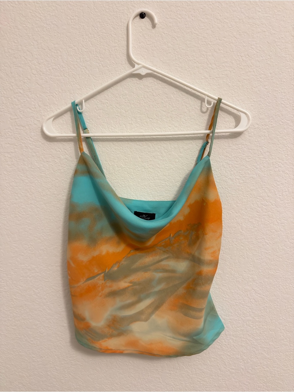 Tie-Dye Cowl Neck Tank Top - Aqua & Orange Wash